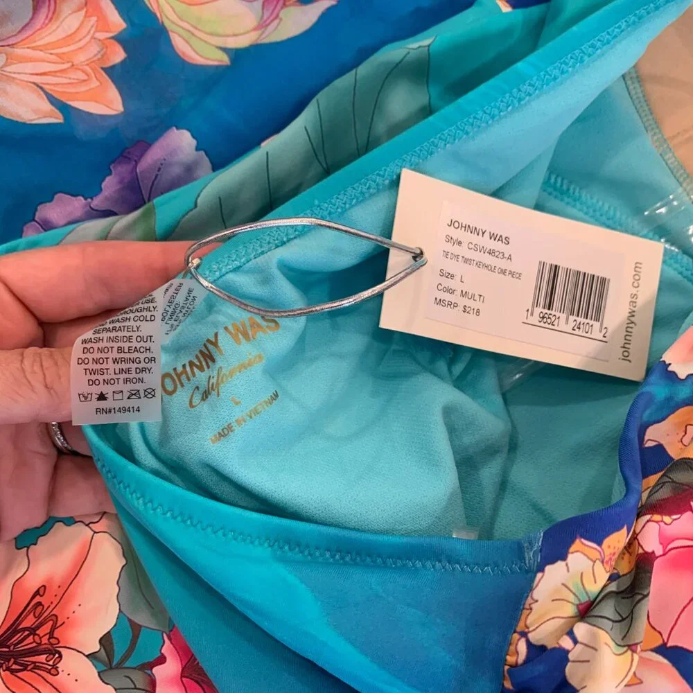 Johnny Was Water Tropic Kaftan & Tie Dye Twist Keyhole One Piece NWT - Picture 3 of 11